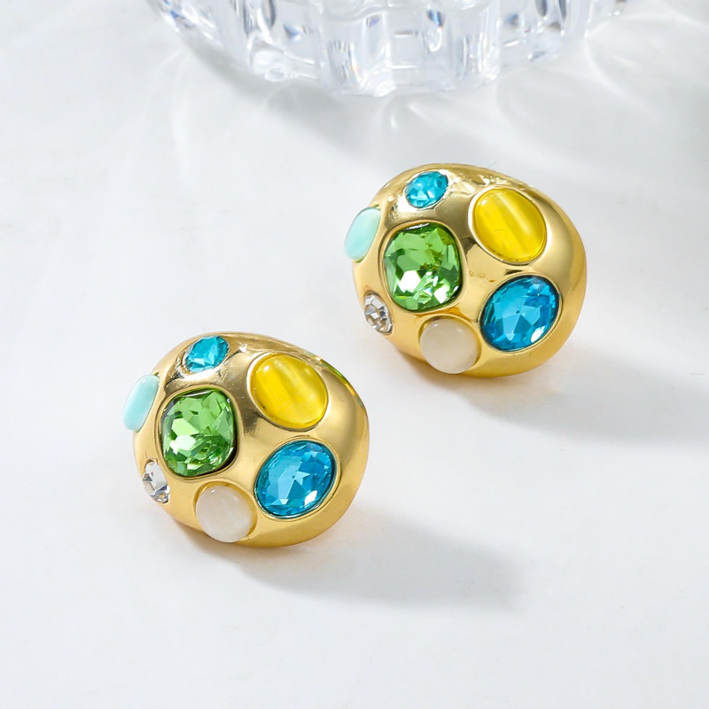  Geometric Oval Gold Stud Earrings